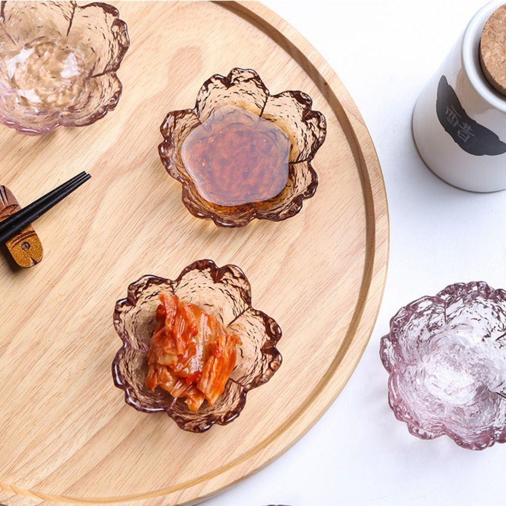 Nordic Style Sauce Bowl Gold Inlay Flower Candle Holder Creative Glass Sakura Disc Tableware