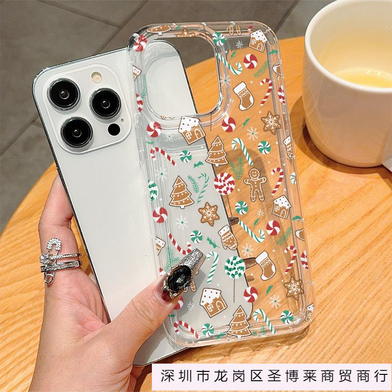Снежный Рождественский Пряничный Человек совместимый с iPhone 17/16/15 прозрачный чехол для телефона, iPhone 14/13/12/11 Pro