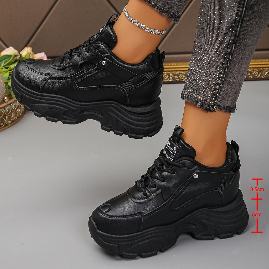 Мода Женская мода Белые кроссовки на платформе Толстая подошва Нескользящая спортивная обувь для женщин На шнуровке Увеличение роста Массивные кроссовки 35-42