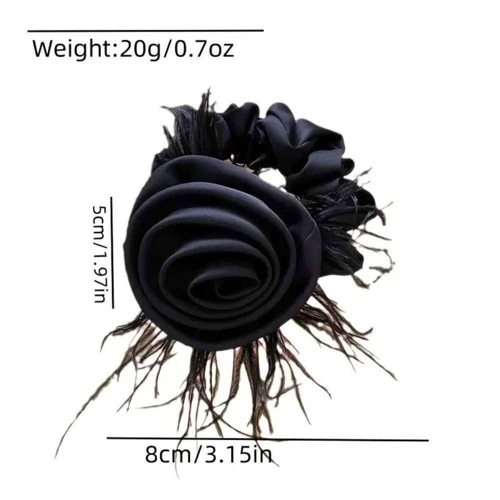 Korean Style Rose Feather Hair Bands Cloth Hair Rope Elegant Flower Headband  Women