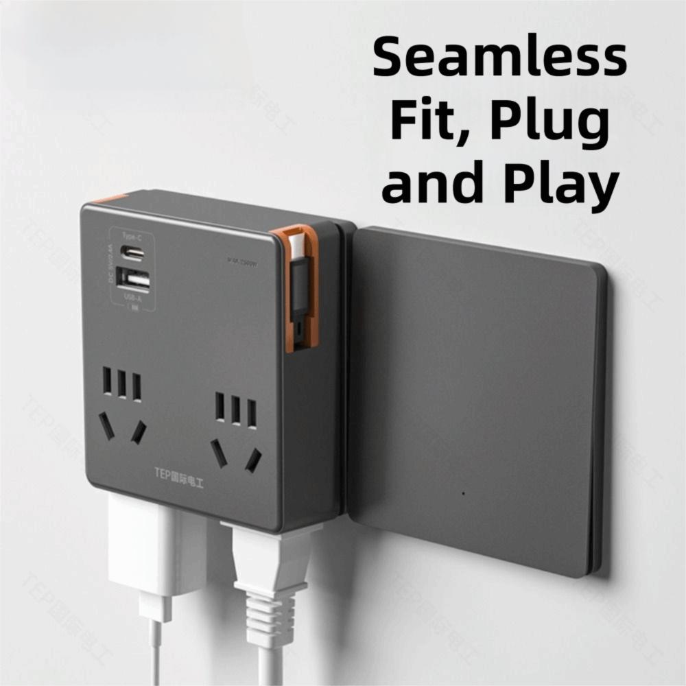 Компактная плоская сетевая розетка с USB-портами C, удлинитель для нескольких устройств, экономия места