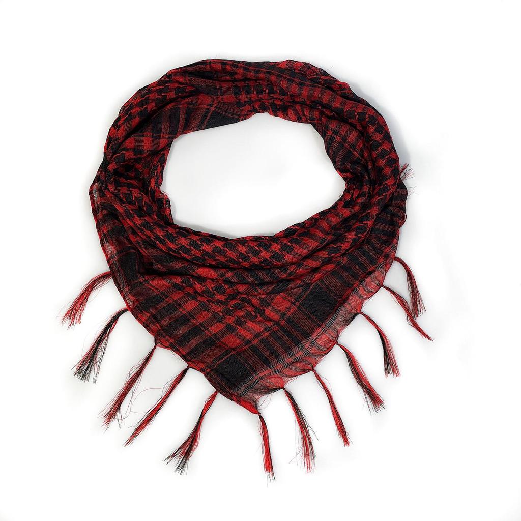 Silk Houndstooth Tactical Desert Scarf with Tassels for Outdoor Use
