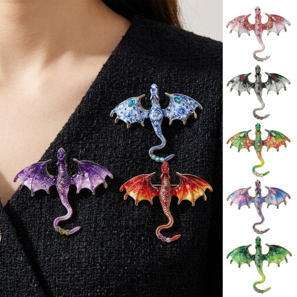 Zinc Zinc Zinc Alloy Crystal Wing Dragon Pin Colorful Rhinestone Animal Dragon Brooch  Daily Wear