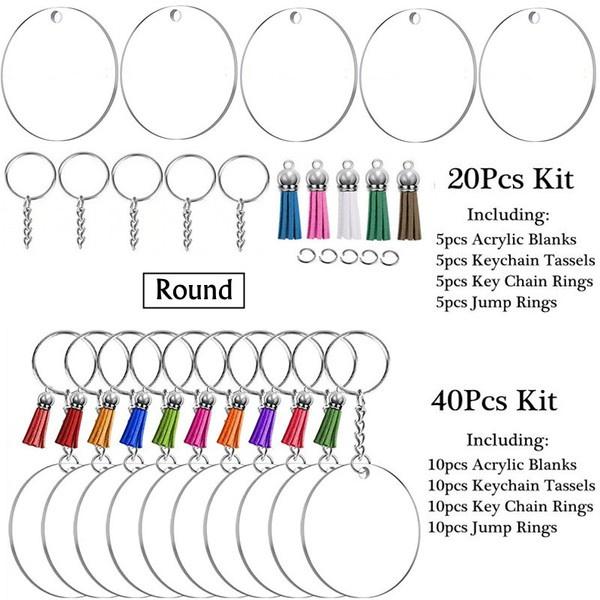 Акриловые заготовки, брелки оптом, 20/40/80 шт. в комплекте, акриловый орнамент, прозрачные заготовки, кисточки, брелок для ключей, прыгающие кольца для изготовления винила, брелок «сделай сам»