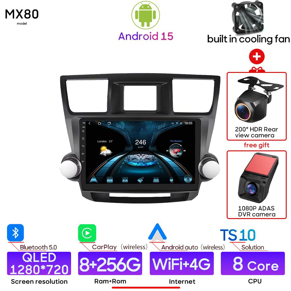 Android pour Toyota Highlander Kluger 2008 - 2014 lecteur multimédia de voiture Radio de Navigation Carplay Auto vidéo stéréo GPS 2din DSP