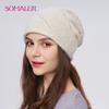 Womens Winter Angora Wool Hat Thick Warm Knit Slouchy Beanie with Rhinestones Fashion Rolled Edge Bonnet Outdoor Caps