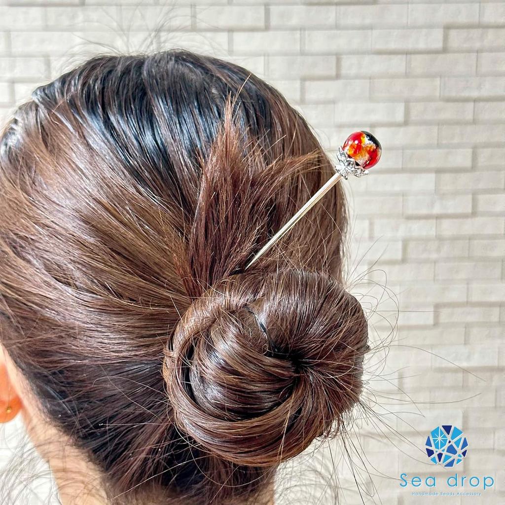 Sea Drop Kanzashi Glass Glass Hair Ornament for and Other Traditional Japanese Clothing Hairpin, Glow-in-the-dark Bead, Orange, 14mm, Glow-in-the-dark