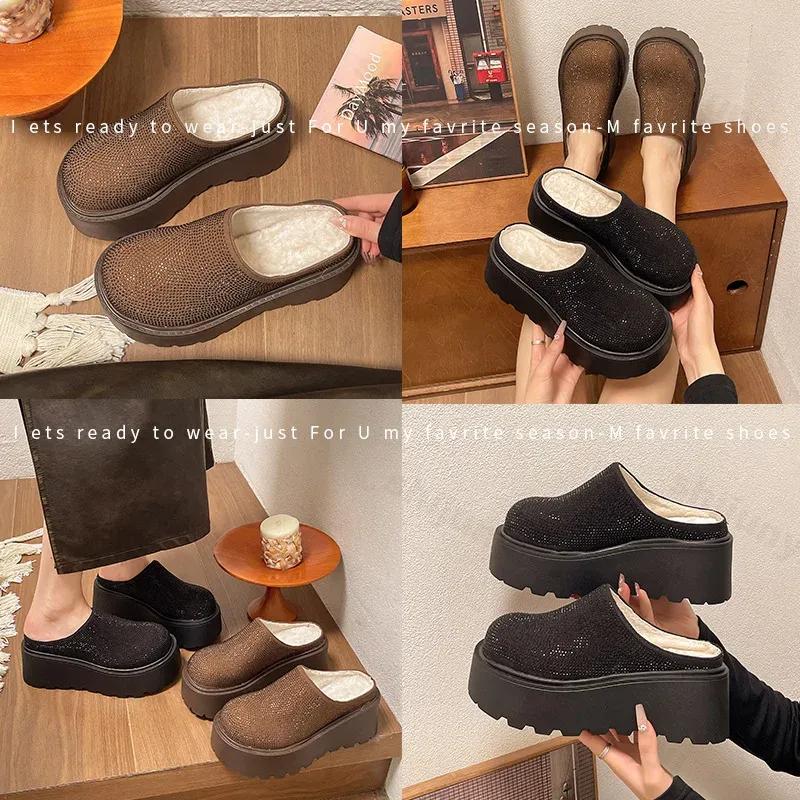 Модные дизайнерские блестящие женские теплые хлопковые мюли на толстом каблуке, новые модные туфли Baotou на платформе 2025 года, женские ленивые шлепанцы