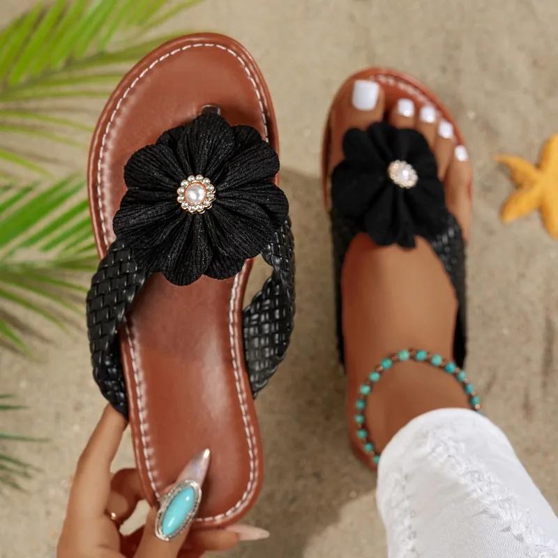 2025 Ladies Shoes Thong Sandals Women's Slippers Floral Beach Slippers Women Summer New Plus Size Flat Slippers