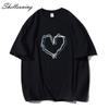 Shellsuning свободные хлопковые рубашки с круглым вырезом и принтом женские летние футболки Kawaii с сердечком женские повседневные черные топы с короткими рукавами