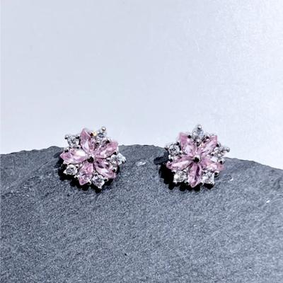 Серьги 'Цветущая вишня' с розовыми цирконами, с простым и милым характером, серьги-маленькие цветочки, серьги для студенток и работающих женщин