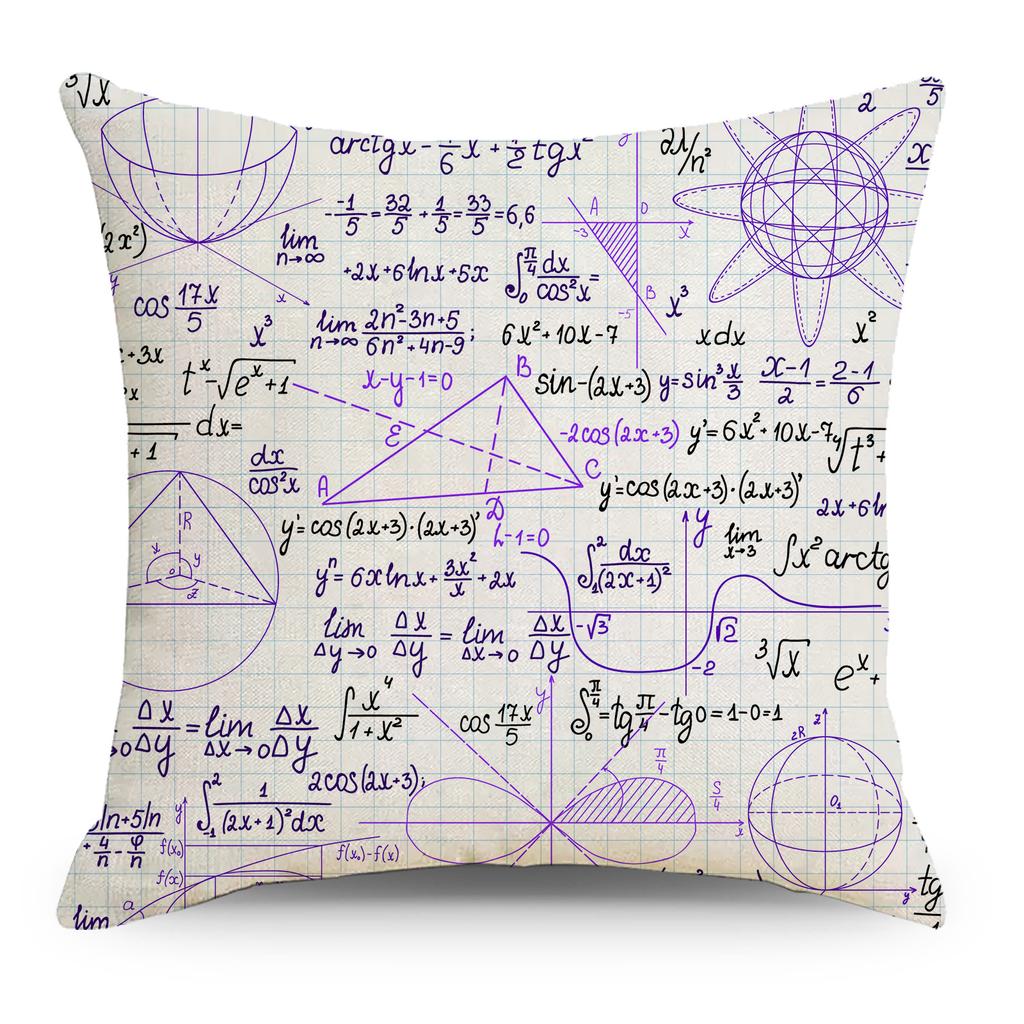 Mathematics, Physics and Chemistry Equations Pillow Cover Personalized Geometric Formula Graffiti Students' Bedside Linen Sleeping Pillow Cover