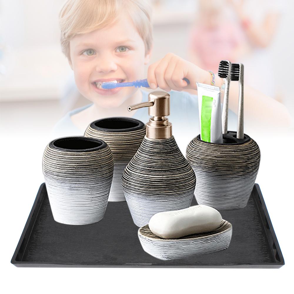 Керамический набор аксессуаров для ванной комнаты, 5 шт. Дозатор мыла с поддоном, Стакан для зубных щеток, Мыльница, Органайзер для туалетного столика, Декор для ванной