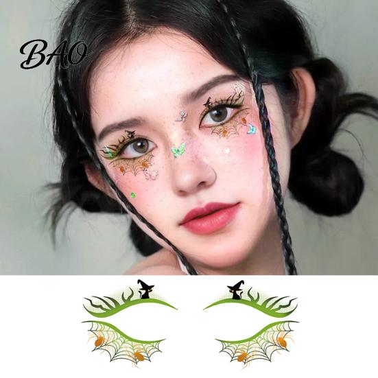 Spider Web Face Art Halloween Temporary Tattoos for Women, Waterproof Pumpkin Spiderweb Music Festival Decals Eye Stickers Masquerade Carnival Cosplay