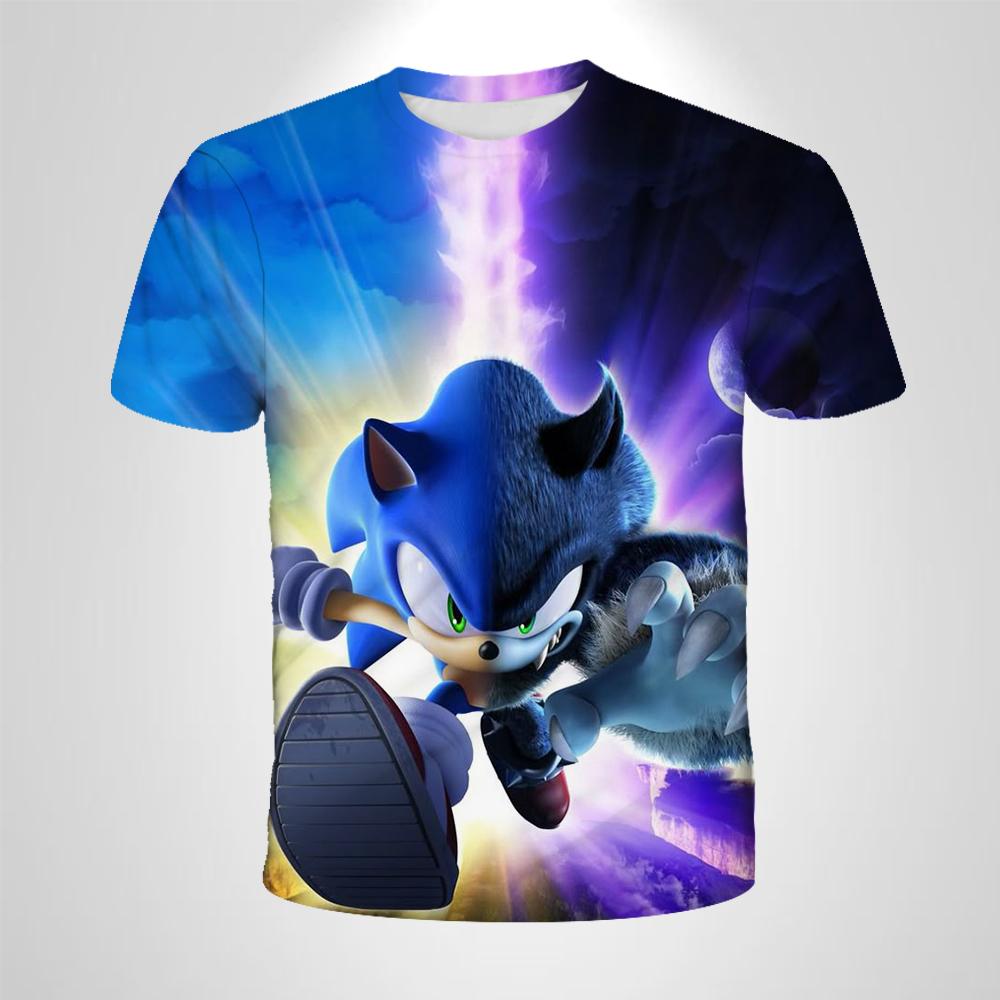 Детская футболка Детская одежда Аниме Соник Ёж Мальчики Футболка Девочки Мультяшная Игра Соник Мужская одежда Летние топы