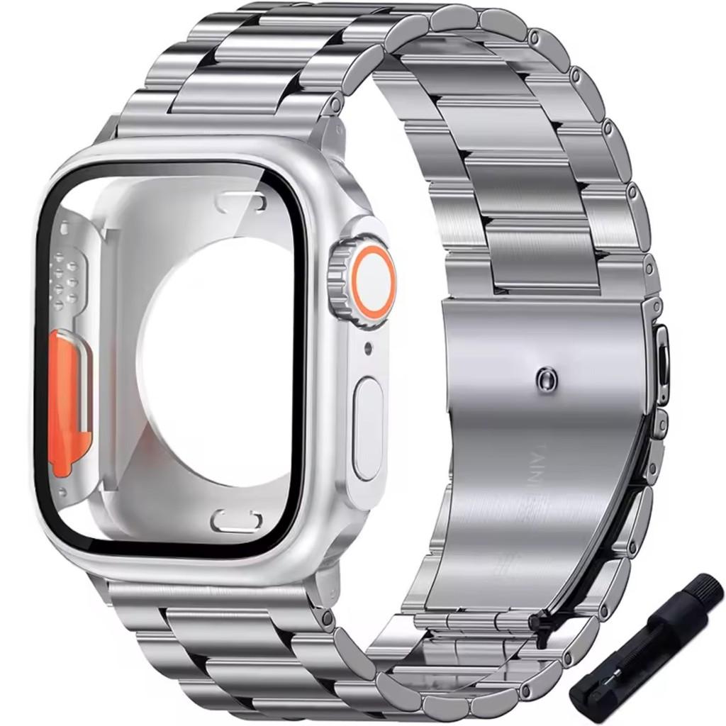 Стеклянный корпус + Металлический ремешок из нержавеющей стали для Apple Watch S11 S10 42 мм 46 мм 45 мм 44 мм 41 мм 40 мм iWatch Серии 11 10 9 8 7 6 5 4 se