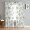 Spring Eucalyptus Leaves Bamboo Bedroom Transparent Sheer Curtains Holiday Decoration Window Voile Tulle Curtain