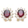 [R3763] - Gold Plated 'Victorina' White Golden Garnet Earrings - 16x14 Mm