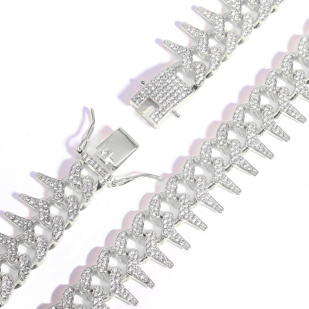 Hip Hop 21MM Iced Out Cuban Rivet Spike Thorns Link Chain Full Crystal Men's Miami Cuban Chain Luxury Fashion Necklace Jewelry