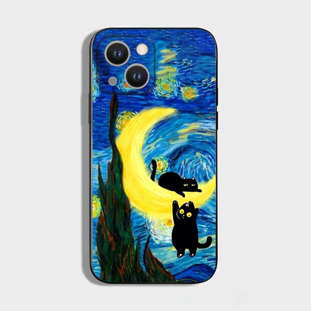 Абстрактная Черная Кошка Чехол для Телефона Для iPhone 16,15,14,13,12,11 Plus,Pro Max,XS,X,XR,SE,Mini,8,7,Мягкий Силиконовый Черный Чехол