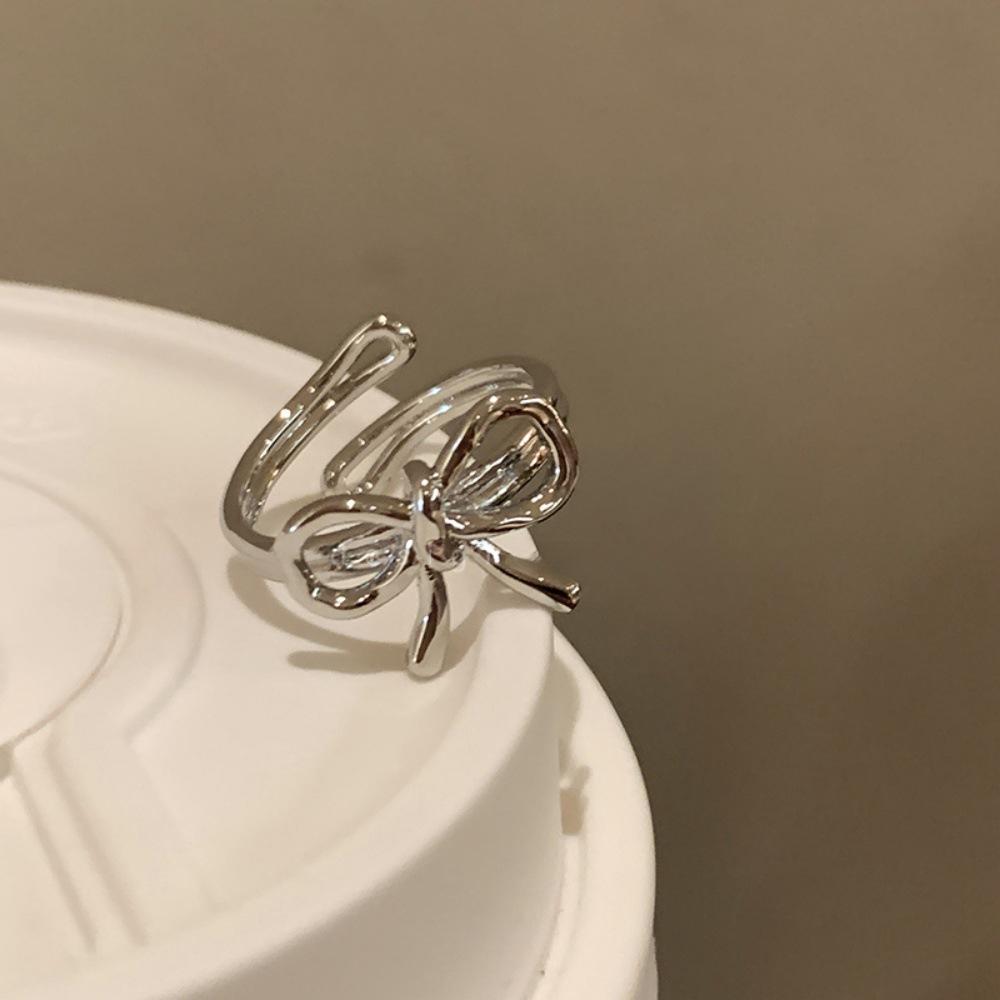 Irregular Bow Ring Women's Autumn and Winter Light Luxury Cold Wind Open Index Finger Ring Fashion Personality Simple Ring Tide