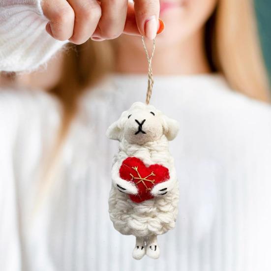 Украшение в виде войлочной овцы, украшение ручной работы в виде овцы, пушистая кудрявая овца, подвесное украшение для рождественской елки, сумка, брелок