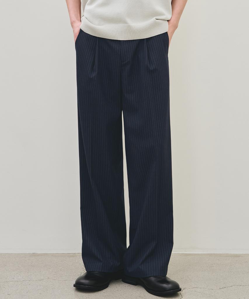 ROTEMBER [Fashion Planet X Rotember] Striped One-Pleat Wide Slacks [ 2 Colors ]