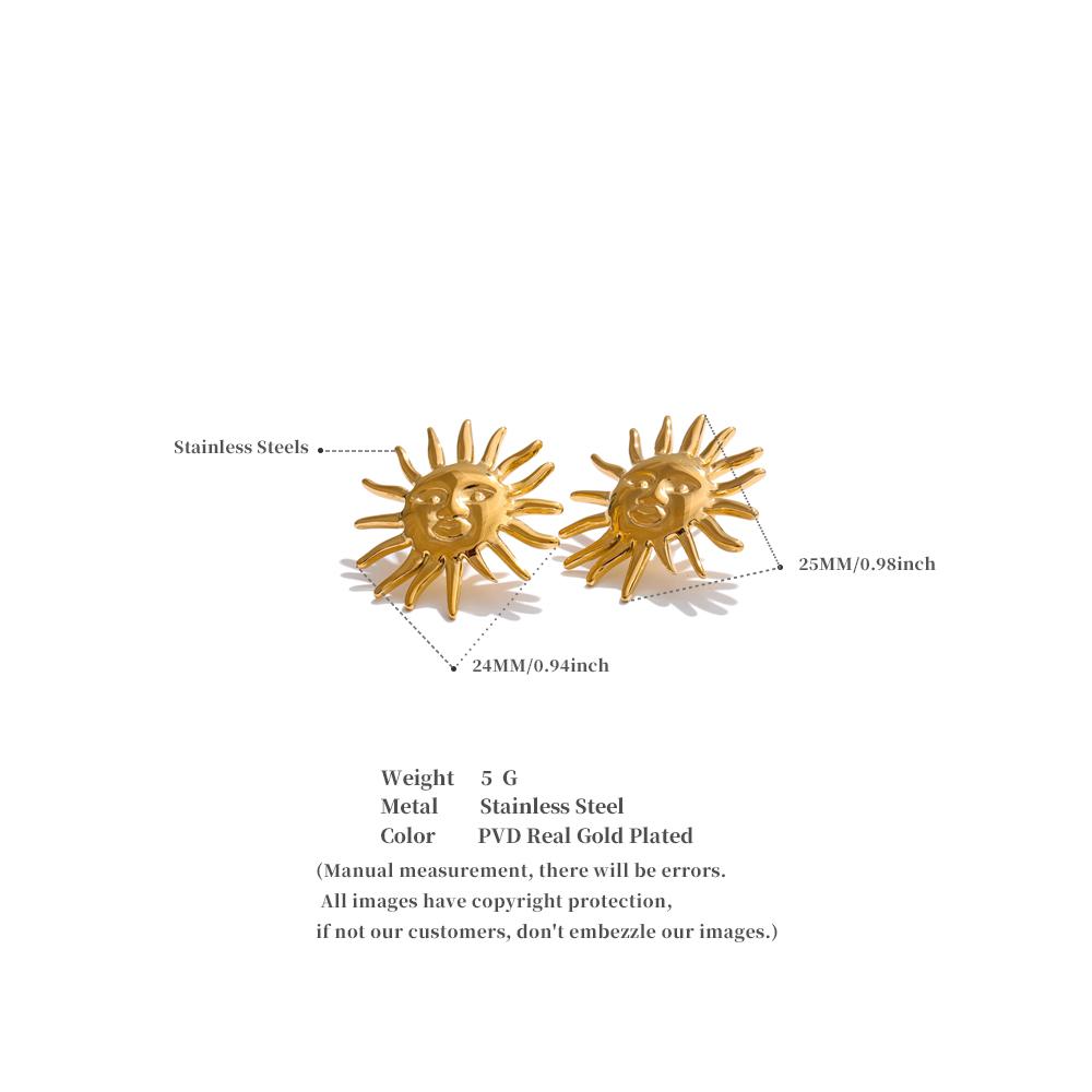 Eetit Водонепроницаемые серьги-гвоздики из нержавеющей стали Sun, модные элементы, модные украшения с подвесками, покрытые PVD, оптовые женские аксессуары