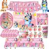 Pink Bluey Birthday Party Decoration Bingo Puppy Tableware Set Cup Plate Straws Balloons For Kids Favor Gifts Photo Booth Props
