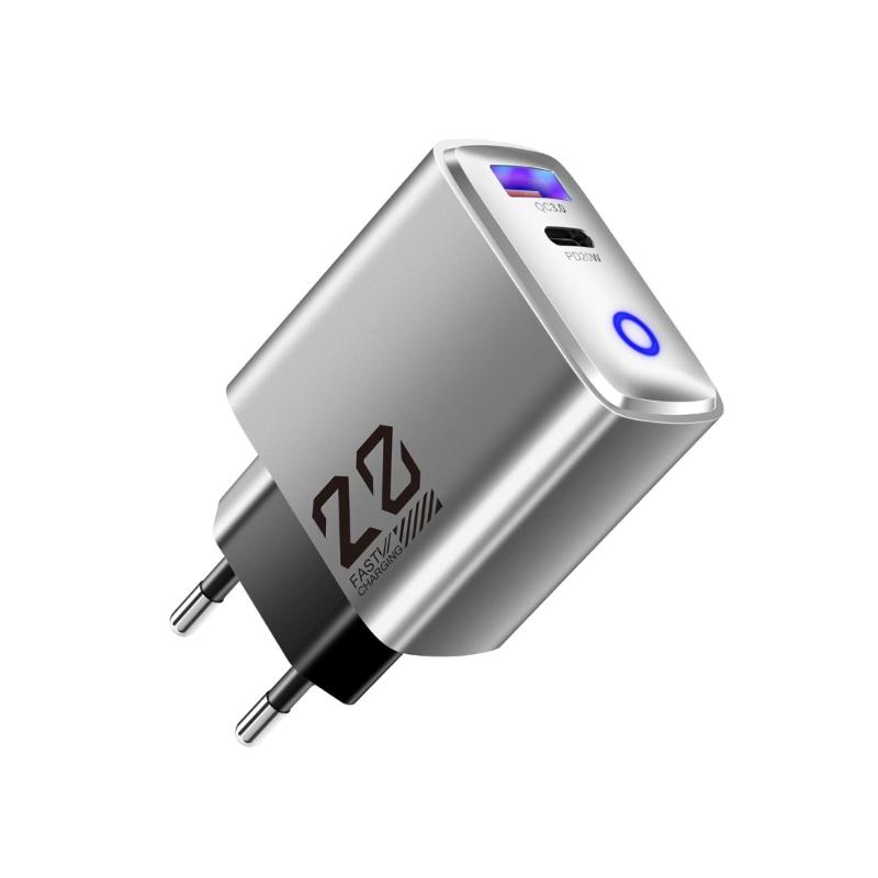 Европейские вилки Быстрое зарядное устройство USB C 20 Вт Встроенный светодиодный индикатор статуса зарядки Портативный дизайн Для использования с несколькими устройствами