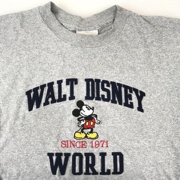 Редкая винтажная футболка 90-х годов, сделано в США / Мир Диснея / Футболка с коротким рукавом / Вышивка Микки Мауса [Мужская M / Серая](ИСПОЛЬЗОВАЛ)