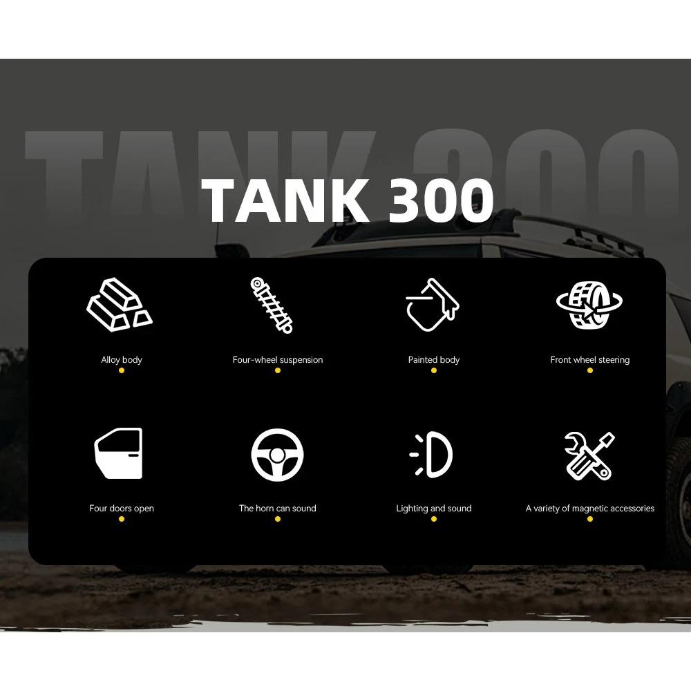 1/24 Внедорожник Tank 300 2024 Модель автомобиля из сплава Со звуком и светом Оттяни назад Детская игрушка Коллекционные предметы Подарок на день рождения