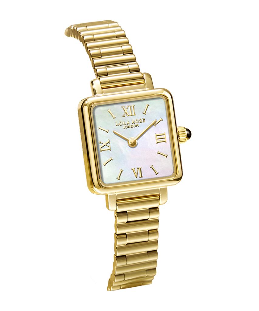 Lollalojeu Cube Golden Mother-Of-Pearl Women'S Metal Watch