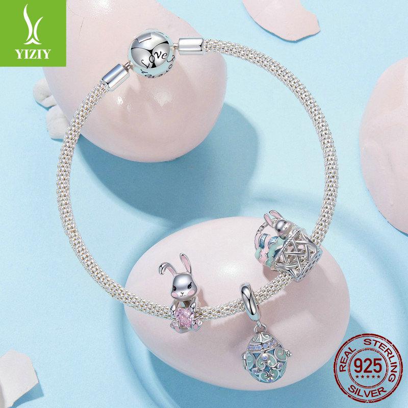 Yinziyun Sterling Silver Easter Egg Rabbit Bracelet Kit with S925 Beads and Spacers