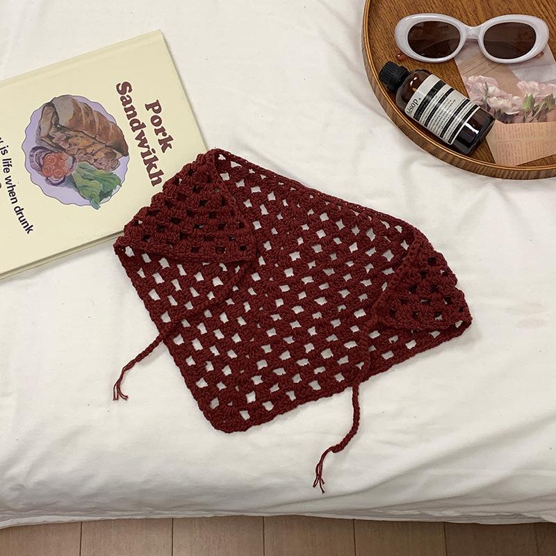 Платок ручной работы крючком женский 2024 новый сладкий французский треугольный полотенце интернет знаменитость вязаная повязка на голову повязка на голову