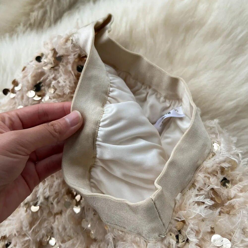 Юбки женские, осенние, с высокой талией, миди, с блестками, элегантные, корейские, модные, с разрезом сзади, трапециевидной формы, свободные, повседневные, простые, универсальные, Faldas Largas