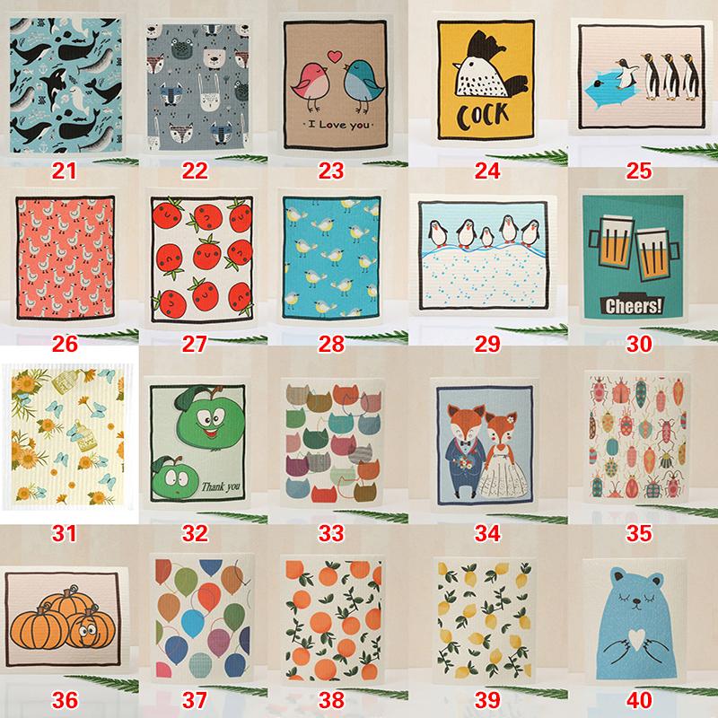 1 шт. многоразовая губка для мытья посуды кухонная напечатанная впитывающая тряпка для мытья посуды целлюлозные салфетки для уборки