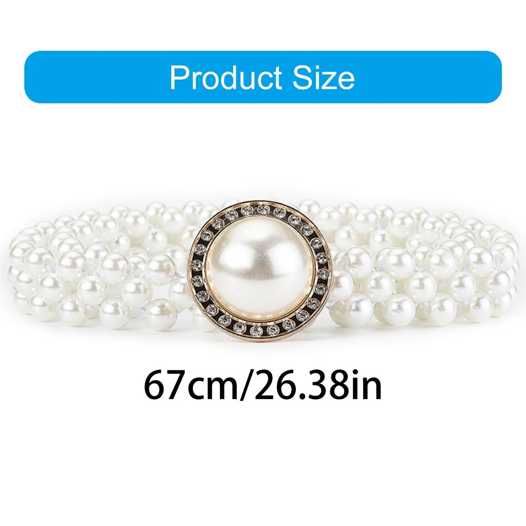 Elegant Adjustable Waist Accessory Elegant Pearls Waist Belt with Rhinestones Accent Stylish Waistband Adornment