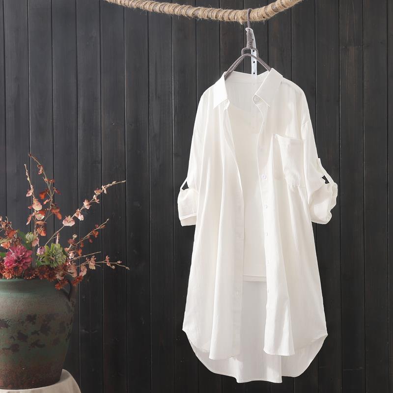 Spring Summer Medium To Long Shirt Women Loose Breathable Midi Shirt and Blouse Lady Simple Solid Color Long Shirts