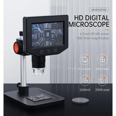 Микроскоп для пайки монет 1000X, 4,3-дюймовый ЖК-дисплей, USB цифровой микроскоп 1080P, 8 регулируемых светодиодных ламп, увеличительное стекло для пайки и ремонта