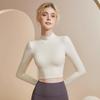 Приталенный костюм для йоги с высоким воротом и нагрудными вкладышами - женский фитнес-топ с длинным рукавом для бега и пилатеса (осень)