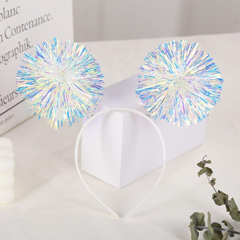 Bling Party Headband Giltering Tinsel Headband Trendy Pompom Ball Headband  Women Girls Pink
