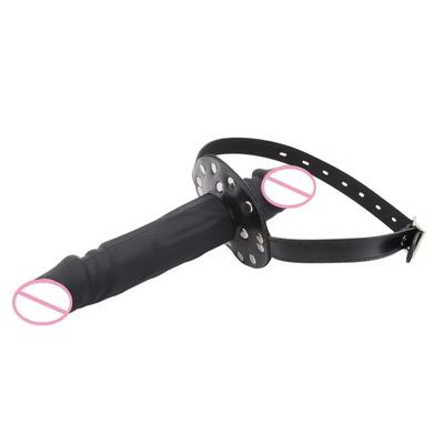 Кляп для рта Бондаж Голова Страпон Кляп с открытым ртом Рабская фиксация Реалистичный пенис Двусторонний дилдо Кляп Взрослая игра Игрушки для любви 18+