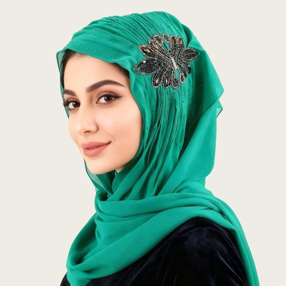 Rhinestone Flower Decor Sequin Embellished Headscarf Light Luxury Head Wrap Turban Traditional