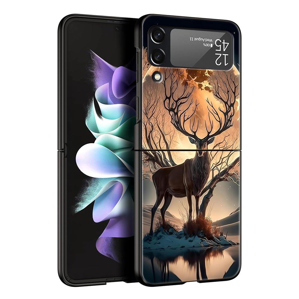 Cartoon Animal Deer Hard PC Phone Case For Samsung Galaxy Z Flip 7 6 5 4 Black Cover For Galaxy Z Flip 3 Foldable Shell Fundas