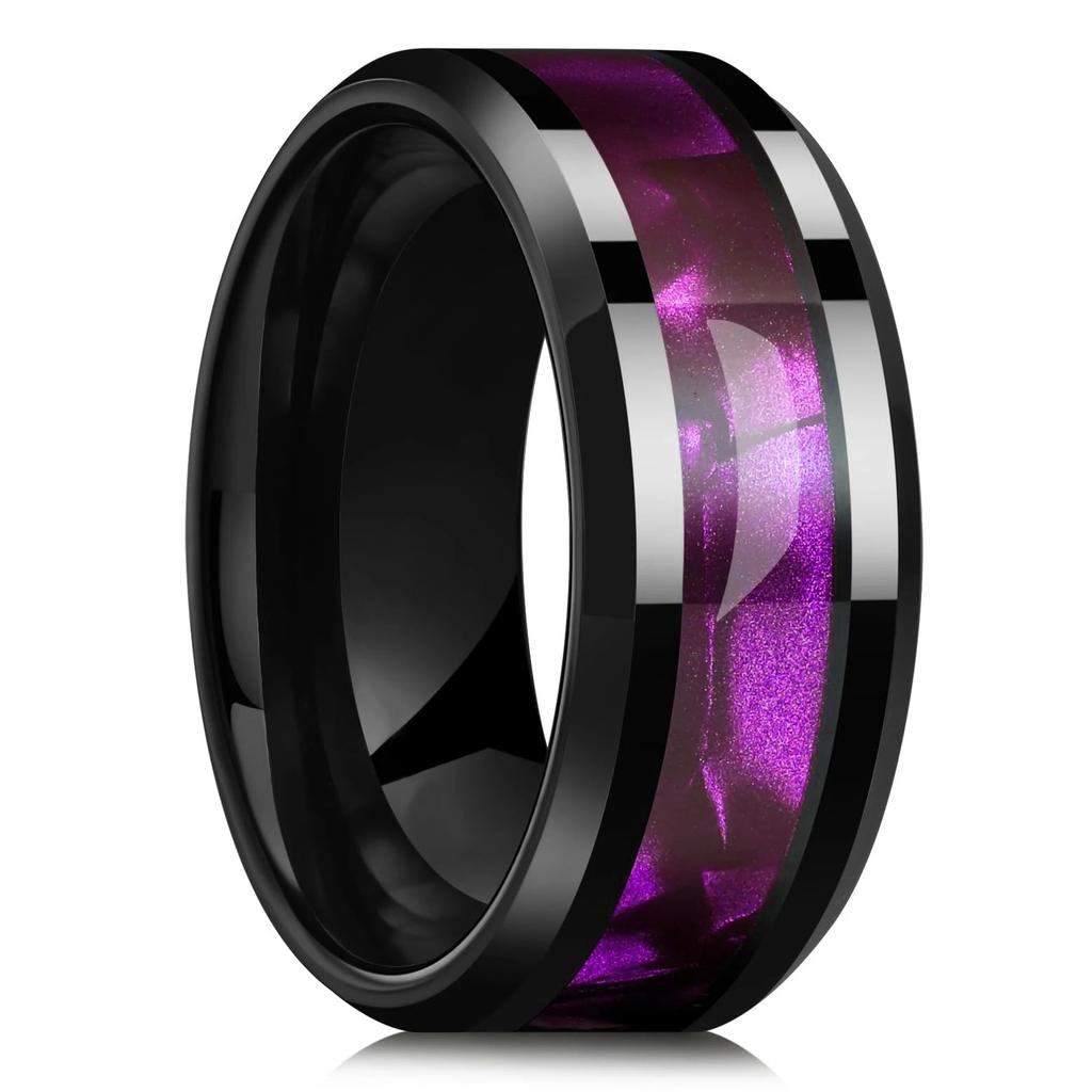 Fashion 8mm Men Black Stainless Steel Rings High Polished Blue Abalone Shell for Men Wedding Party Jewelry Anniversary Gifts