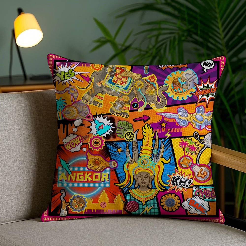 Oriental Classic Buddha Statue Print Pillow Case Anti-dustmite Pillowcase Invisible Zipper Silky Short Plush Sofa Cushion Cover