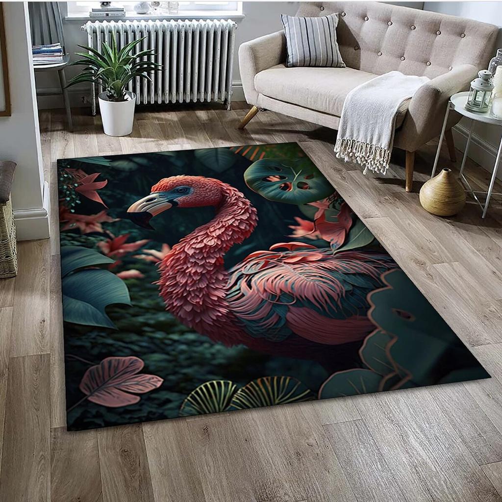Cartoon Pink Flamingo Bird Rainforest Carpet Rug for Home Living Room Bedroom Sofa Doormat Decor,kid Area Rug Non-slip Floor Mat
