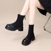 Retro thick heel elastic thin short boots women's winter new heightened velvet rear zipper Martin boots