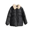 Women Autumn Winter Imitation Rabbit Hair Slim Cotton Coat Lapel Neck Solid Color Drawstring Padded Jacket